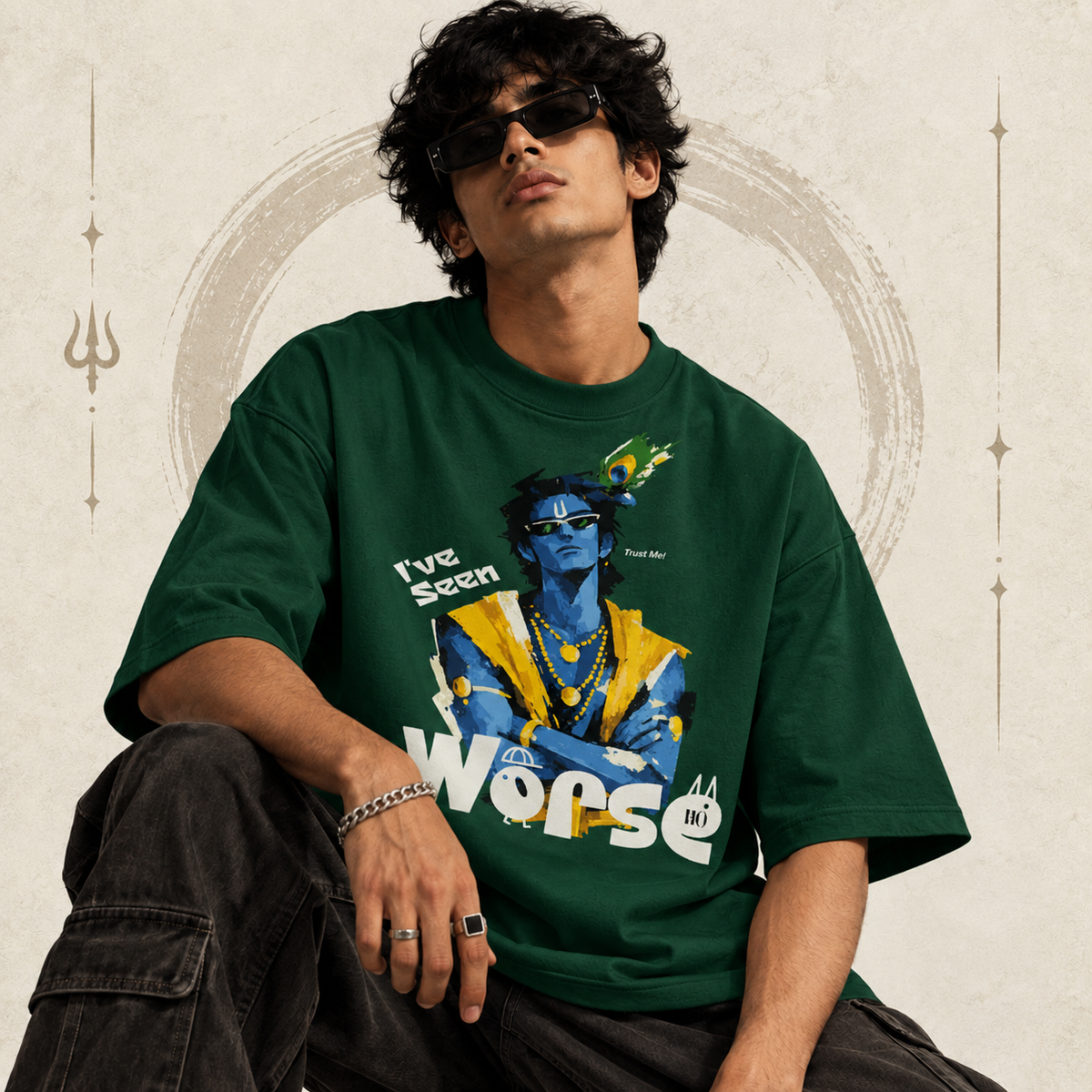 Krishna Oversized Graphic T-Shirt – Green