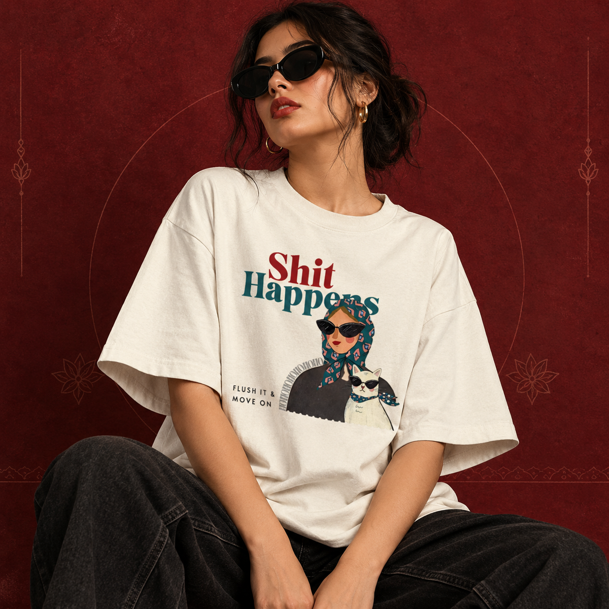 Shit Happens Oversized Graphic T-Shirt – Off White