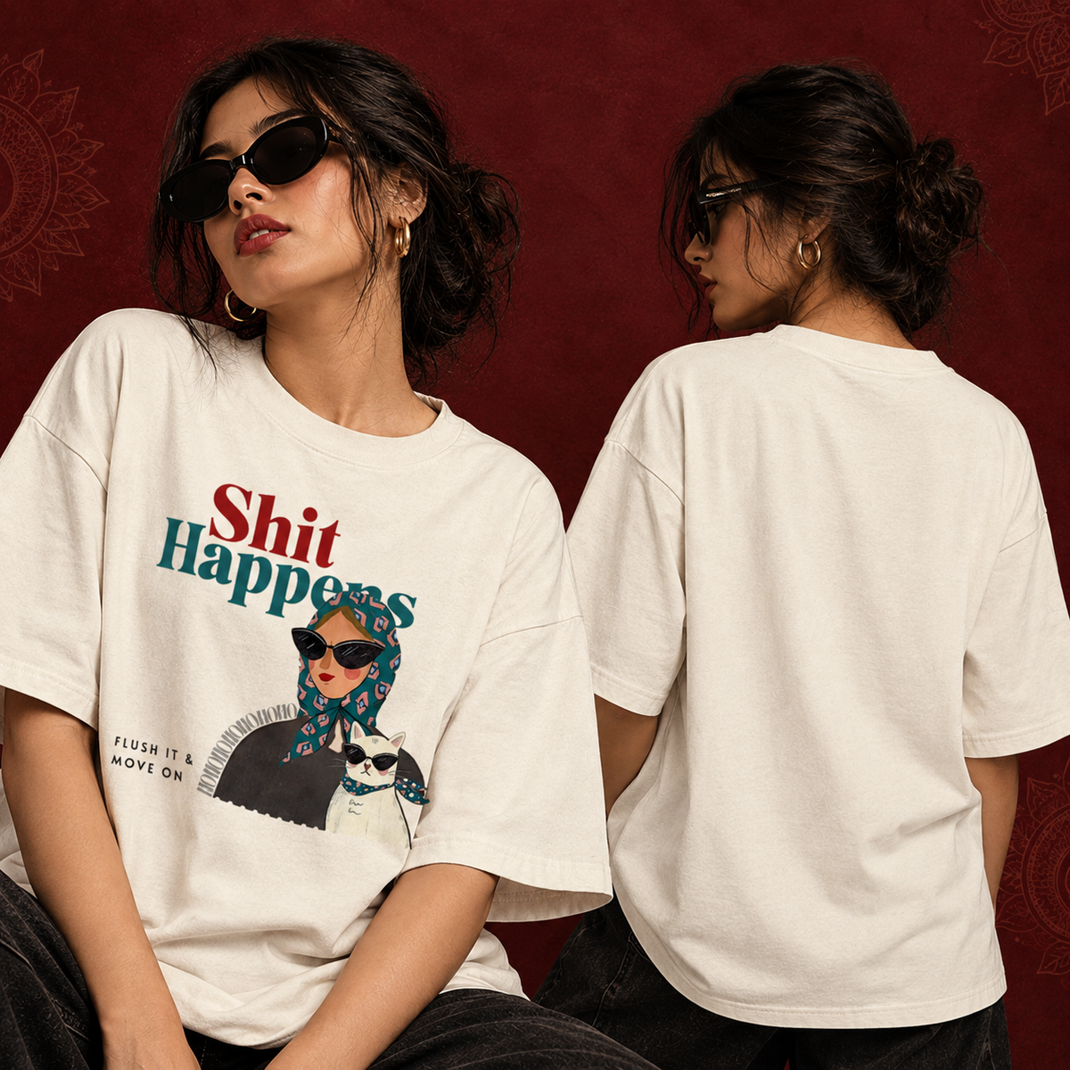 Shit Happens Oversized Graphic T-Shirt – Off White