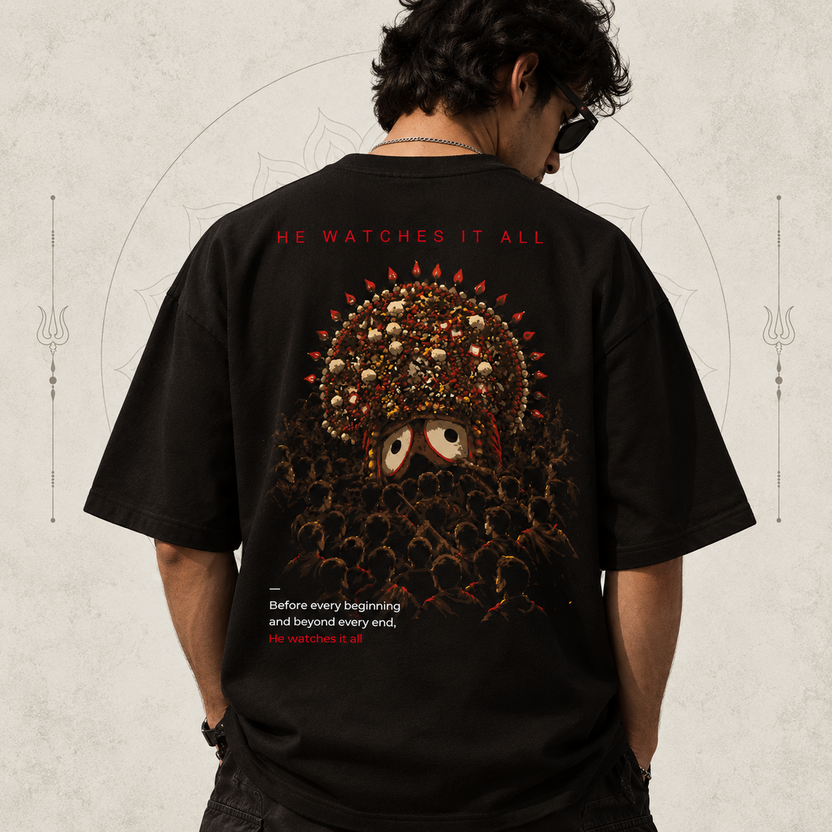 He Watches It All Oversized Graphic T-Shirt – Black