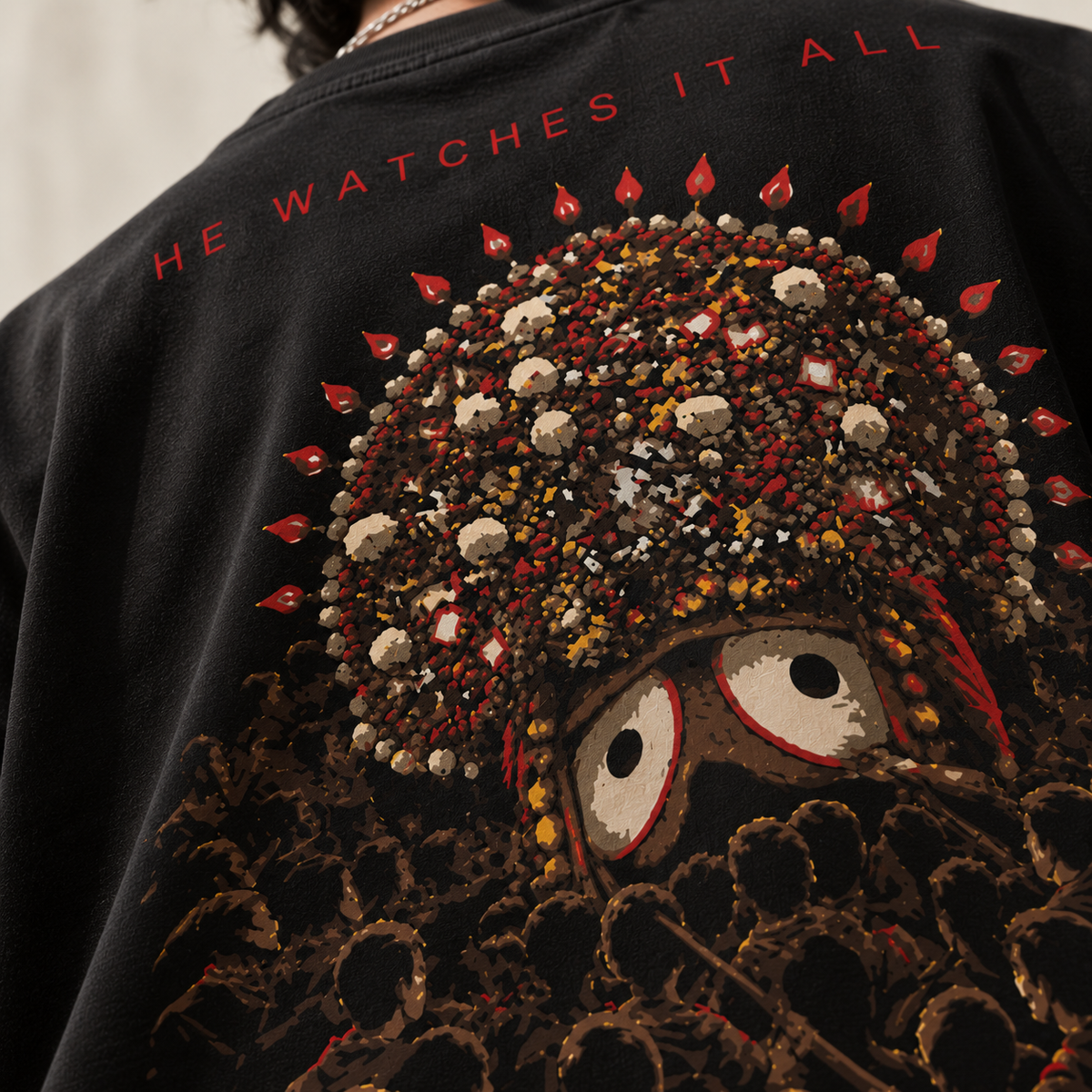 He Watches It All Oversized Graphic T-Shirt – Black