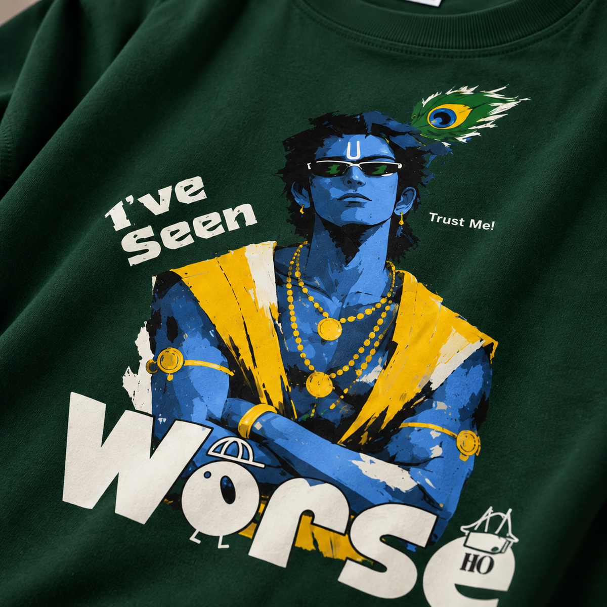 Krishna Oversized Graphic T-Shirt – Green