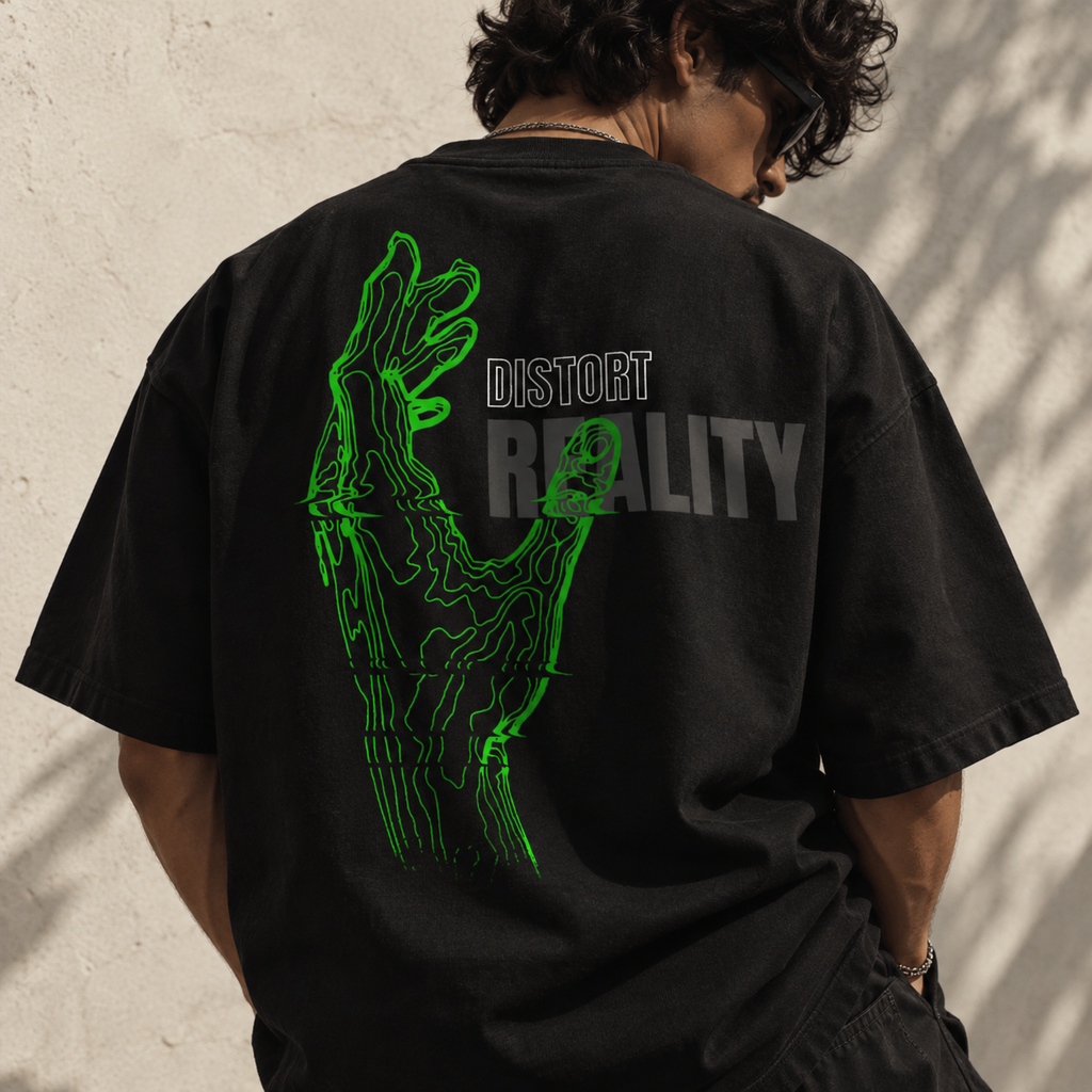 Distort Reality Oversized Graphic T-Shirt – Black